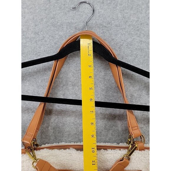 ANTHROPOLOGIE Tote Zip Purse Cream Sherpa Bag Tan Adjustable Straps & Pocket NWT - Picture 14 of 15